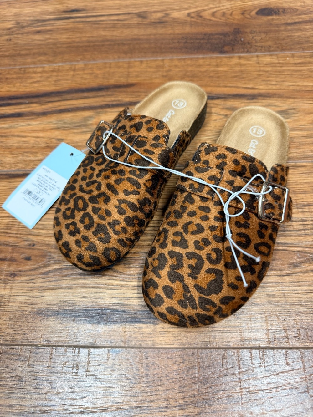 Cat & Jack Girls' Leopard Print Buckle Clog Mules in Brown and Black